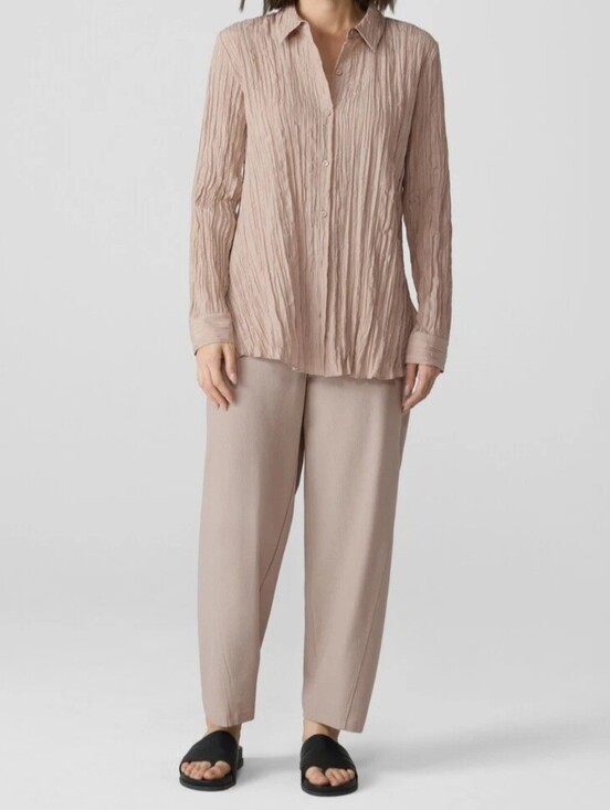 Eileen Fisher Pants - Eileen Fisher Stretch Beige Cropped Crepe Lantern  Pants